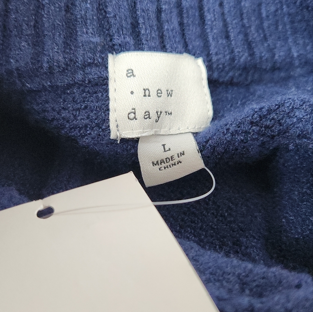 Women's Cable Crewneck Pullover Sweater - A New Day Navy L - Picture 13 of 14